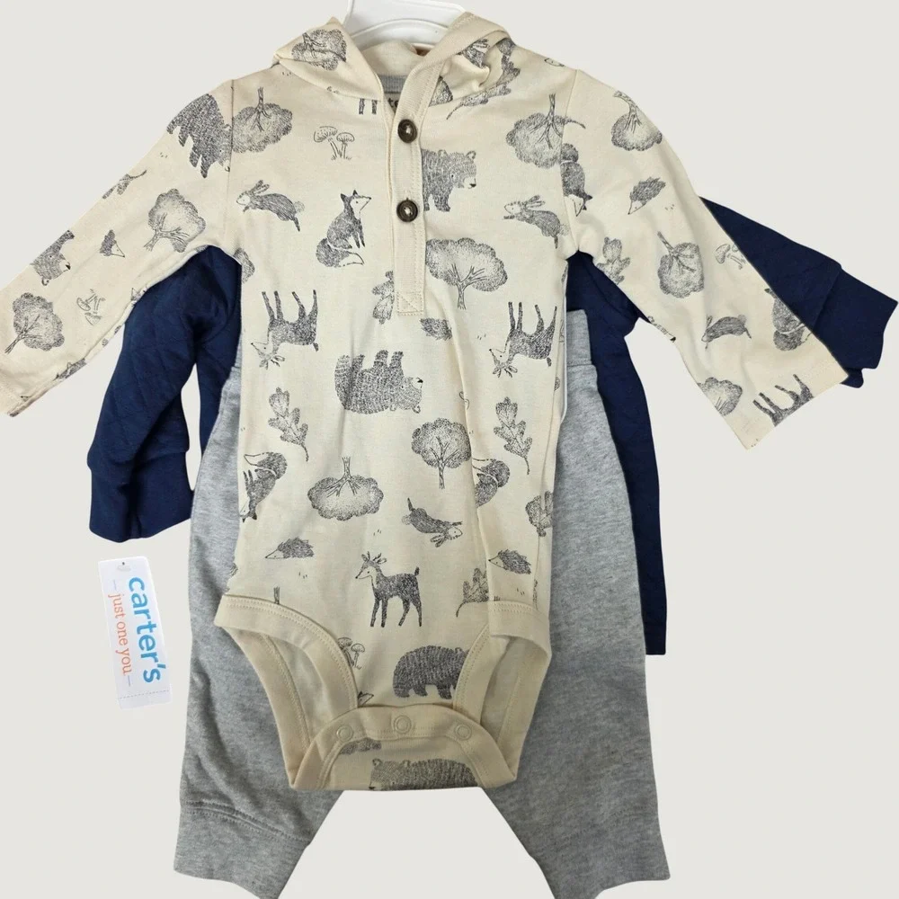 Carter's Just One You Baby 6M 3-Piece Quilted Pullover Woodland Outfit Set